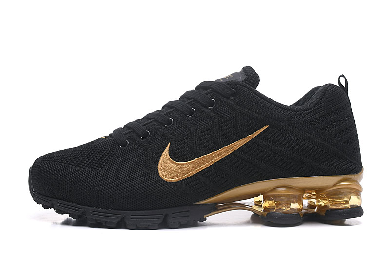 Nike Air Shox Flyknit Black Gold Shoes - Click Image to Close